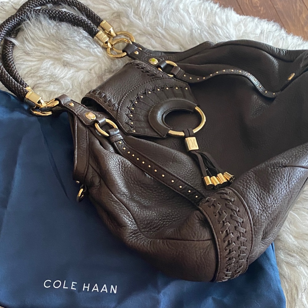 COLE HAAN Collection C06 Gorgeous Brown Leather Handbag, braided strap - Picture 14 of 16